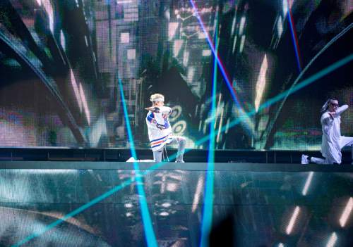 Lennie Mahler  |  The Salt Lake Tribune

Justin Bieber performs in his "Purpose World Tour" at Vivint Smart Home Arena in Salt Lake City, Saturday, April 2, 2016.