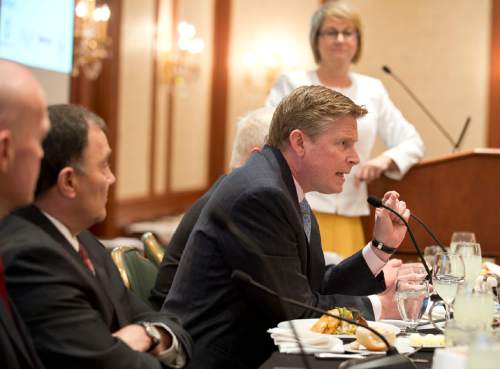 Lennie Mahler  |  Tribune file photo

Republican gubernatorial candidate Jonathan Johnson, seated next to Gov. Gary Herbert at a Utah Foundation debate, alleges wrongdoing in the release of his private information.