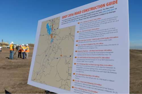 Leah Hogsten  |  The Salt Lake Tribune
Utah Department of Transportation released its list of Top 10 road construction projects statewide for the 2016 construction season, Wednesday, April 6, 2016.