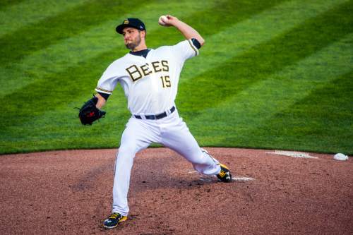 Chris Detrick  |  The Salt Lake Tribune
Salt Lake Bees pitcher Nate Smith (15) pitches during the game at Smith's Ballpark Thursday April 7, 2016.