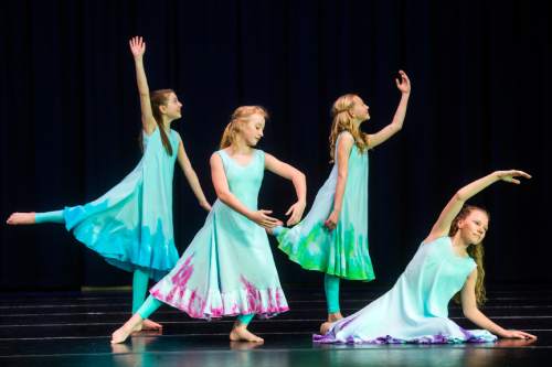 Chris Detrick  |  The Salt Lake Tribune
Sophia Wakefield, Gracie Dallimore, Ava Eastburn and Hazel Catley pose during a Tanner Dance Children's Dance Theatre's rehearsal of "Gwinna"at the University of Utah Tanner Dance Program on Tuesday, March 29, 2016. "Gwinna" will premiere at the Capitol Theatre in Salt Lake City on April 8 and 9. "Gwinna" is based on Barbara Helen Berger's book and brought into motion by the young artists of the University of Utah Children's Dance Theatre.