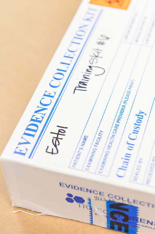 Trent Nelson  |  The Salt Lake Tribune
An evidence collection kit (rape kit), used for training at Sorenson Forensics in Salt Lake City. Sorenson Forensics processes rape kits from across the country and has a consulting contract with the Utah state crime lab.