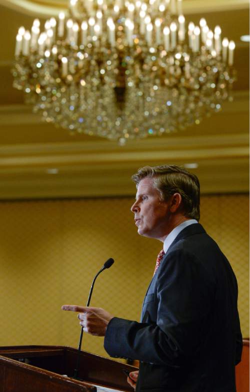 Francisco Kjolseth | The Salt Lake Tribune
The first full Republican gubernatorial debate between Jonathan Johnson, pictured, and Governor Gary Herbert, takes place at the Little America Hotel in Salt Lake City on Monday, April 11, 2016.