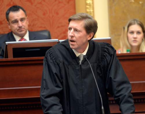 Al Hartmann  |  The Salt Lake Tribune
Matthew Durrant, chief justice of the Utah Supreme Court, gives the annual State of the Judiciary address in the Utah House of Representatives Monday Jan. 26, 2015.