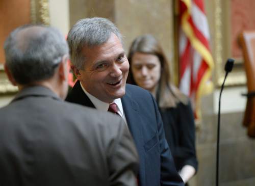 Al Hartmann  |  The Salt Lake Tribune
Congressman Jim Matheson makes his last remarks as a Utah congressman to the Utah House of Representatives Thursday February 20.  He will not run for reelection in 2014.