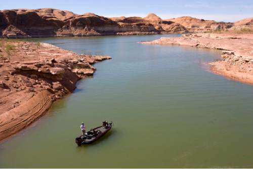 Al Hartmann  |  The Salt Lake Tribune
Fishermen have plenty of elbow room in one of the numerous side niches of Good Hope Bay at Lake Powell.