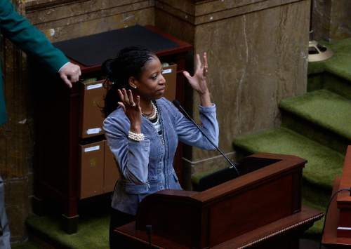 Scott Sommerdorf   |  Tribune file photo
Congresswoman Mia Love, R-Utah, speaks to the House of Representatives last year. Love passed her first bill in the U.S. House.