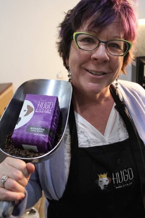Hugo Coffee Roasters owner, Claudia McMullin ---- a Park City lawyer and member of the Summit County Council -- displays the new company packaging. Courtesy  |  Hugo Coffee Roasters