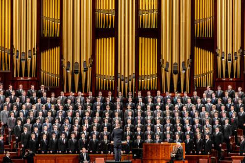 Trent Nelson  |  The Salt Lake Tribune
A choir performs at the priesthood session of the 186th Annual General Conference of The Church of Jesus Christ of Latter-day Saints in Salt Lake City, Saturday April 2, 2016.