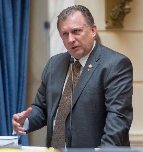 Rick Egan  |  The Salt Lake Tribune

Senator Curt Bramble comments on the medical marijuana bill SB73 on the floor of the senate Friday, February 19, 2016.