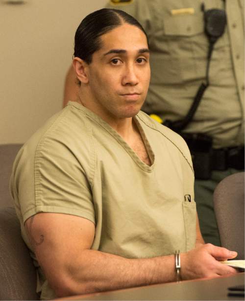 Rick Egan  |  The Salt Lake Tribune

Nitokalisi Niki Fonua sits in Judge Randall Skanchy's courtroom, for sentencing. Fonua pleaded guilty to fatally shooting  21-year-old Krystal Flores, and for the shooting death of 34-year-old Vilami Latu. Monday, April 18, 2016.