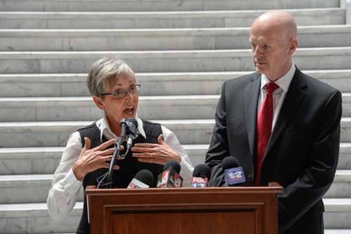 Francisco Kjolseth | The Salt Lake Tribune 
Vaughn R. Cook Announces Jan Garbett as his choice for Lt. Governor during a press announcement at the Utah Capitol on Monday, April 18, 2016.