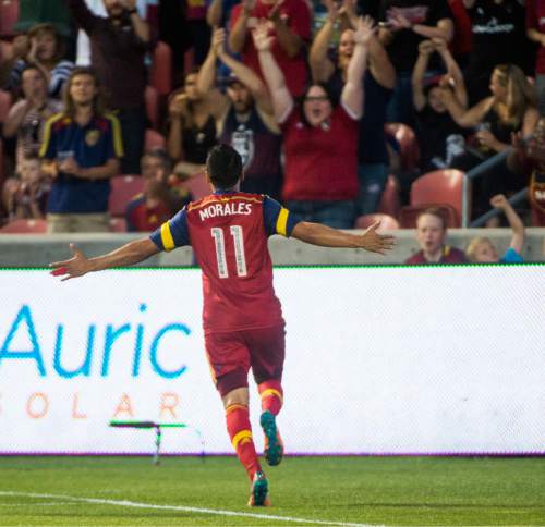 Rick Egan  |  The Salt Lake Tribune

Real Salt Lake midfielder Javier Morales (11) celebrates after scoring a goal in the first period, in MLS action Real Salt Lake vs. The Seattle Sounders, at Rio Tinto Stadium,  Saturday, August 22, 2015.