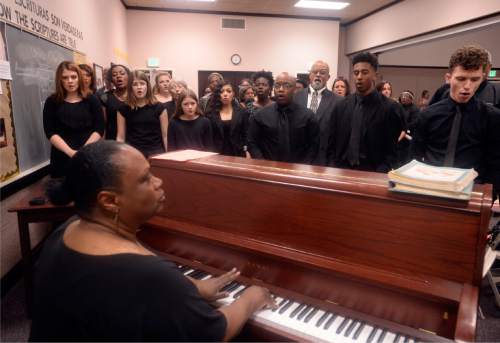 Al Hartmann  |  The Salt Lake Tribune
LDS Genesis Group Choir rehearse for an upcoming Las Vegas performance Sunday Feb. 7.  The choir is different from most LDS choirs.  They sing gospel and soul music.