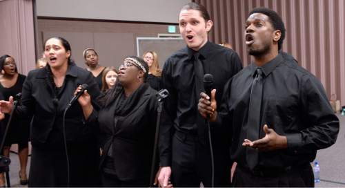 Al Hartmann  |  The Salt Lake Tribune
LDS Genesis Group Choir rehearse for an upcoming Las Vegas performance Sunday Feb. 7.  The choir is different from most LDS choirs.  They sing gospel and soul music.