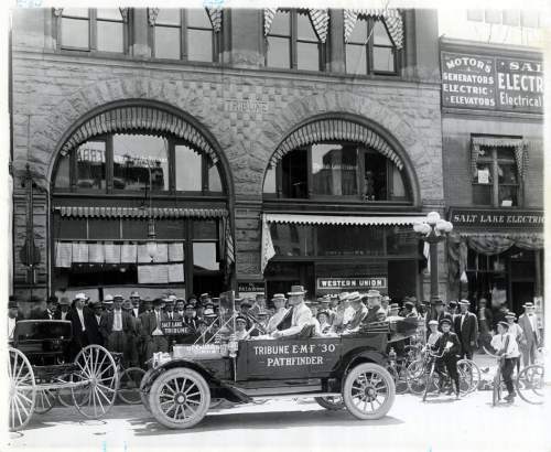 Tribune file photo

The Tribune Pathfinder is seen outside the newspaper's office on Main Street in Salt Lake City in 1910.