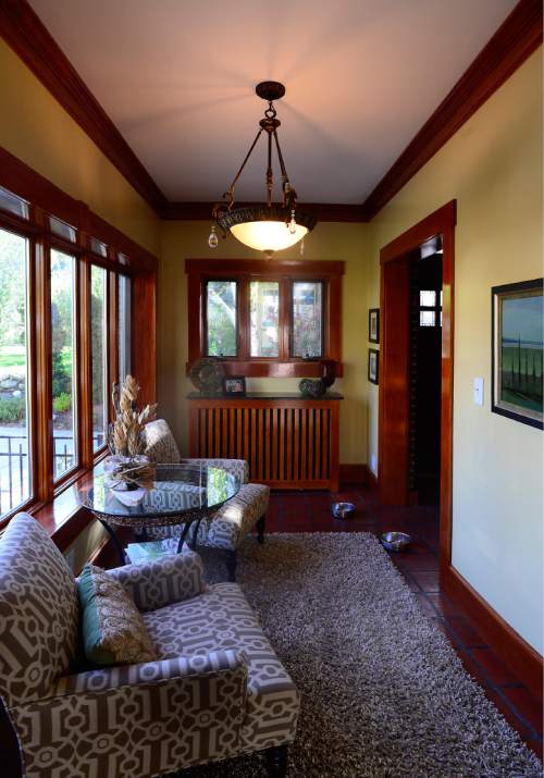 Scott Sommerdorf   |  The Salt Lake Tribune  
The back sun room of the Prairie Style home of Lana and John Schowengerdt, Wednesday, April 20, 2016.  The Utah Heritage Foundation 45th Annual Homes Tour takes place  Saturday, April 30, in the tree-lined University neighborhood. Six historic homes, including this one will be open to the public.