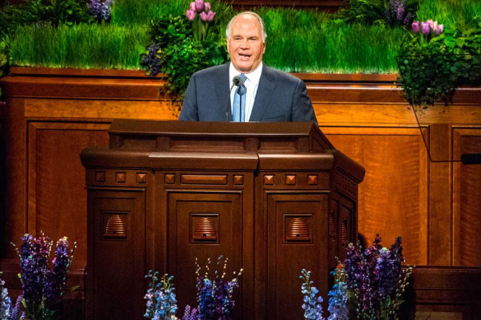 Chris Detrick  |  The Salt Lake Tribune
Ronald A. Rasband, Quorum of the Twelve Apostles, speaks during the afternoon session of the 186th LDS General Conference at the Conference Center in Salt Lake City Saturday April 2, 2016.