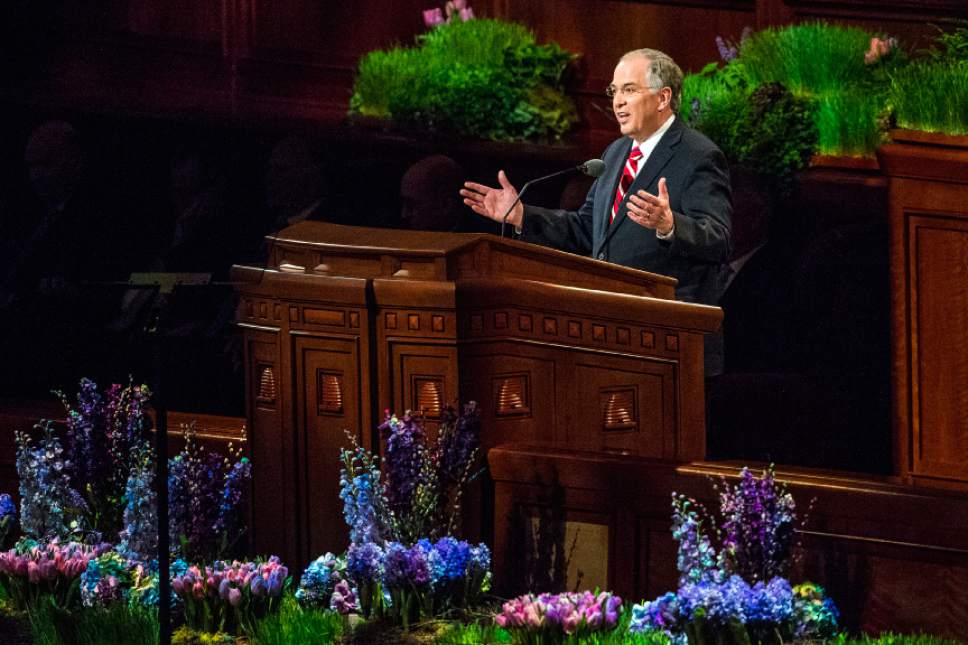 Chris Detrick  |  The Salt Lake Tribune
Neil L. Andersen, Quorum of the Twelve Apostles, speaks during the afternoon session of the 186th LDS General Conference at the Conference Center in Salt Lake City Saturday April 2, 2016.