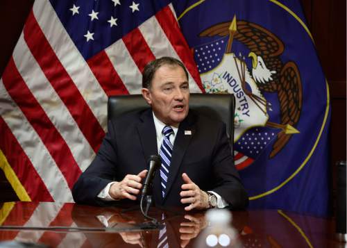 Scott Sommerdorf   |  The Salt Lake Tribune
Utah Governor Gary Herbert spoke at his afternoon press conference about a wide ranging set of topics from health care to medical marijuana, and the current state of the legislature, Wednesday, February 17, 2016.