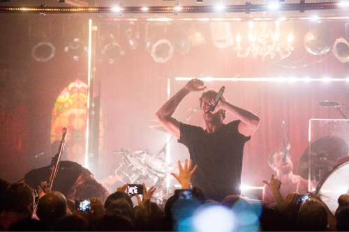 Rick Egan  |  The Salt Lake Tribune

Dan Reynolds sings for Imagine Dragons at Velour in Provo, Saturday, Feb. 21, 2015.