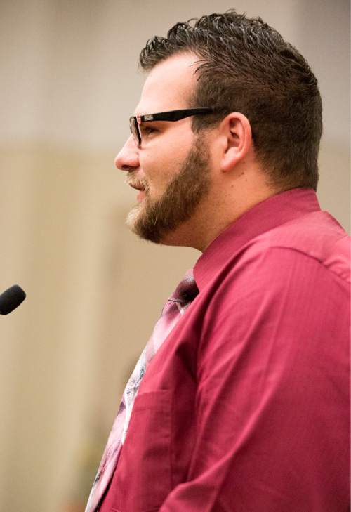 Rick Egan  |  The Salt Lake Tribune

Dennis Kasprzak father of Annie Kasparzak speaks in court, during the sentencing of Darwin Christopher Bashaw,  for the first-degree felony murder of 15-year-old Anne Kasprzak,at the Matheson Courthouse, Monday, April 25, 2016.