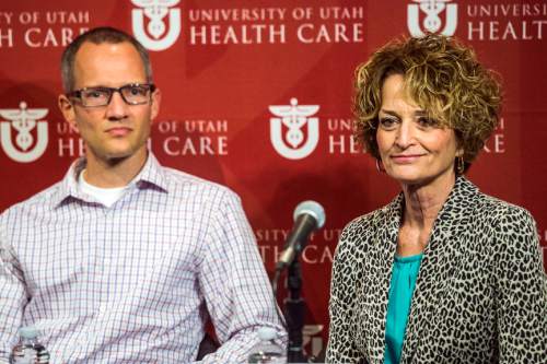 Chris Detrick  |  The Salt Lake Tribune
Jason and Pam Norby answer questions during a press conference at the Clinical Neurosciences Center at the University Hospital Tuesday April 19, 2016.