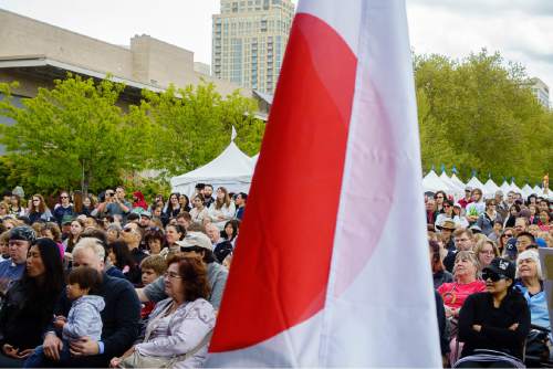 Trent Nelson  |  The Salt Lake Tribune
A crowd watches Taikoza perform at the 11th annual Nihon Matsuri Japan Festival in Salt Lake City, Saturday April 30, 2016.