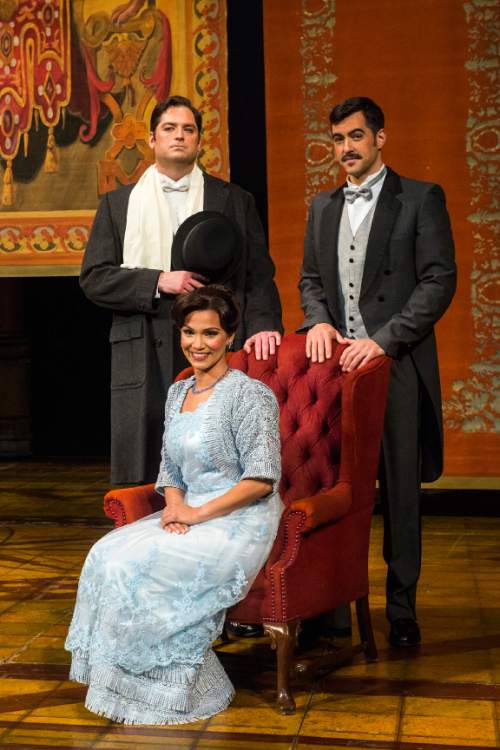 Chris Detrick  |  The Salt Lake Tribune
Utah Opera's Zulimar López-Hernández 'Susanna,' Craig Irvin 'Count Almaviva' and Seth Carico 'Figaro,' perform during a rehearsal of "The Marriage of Figaro" at the Capitol Theatre Wednesday April 27, 2016.
