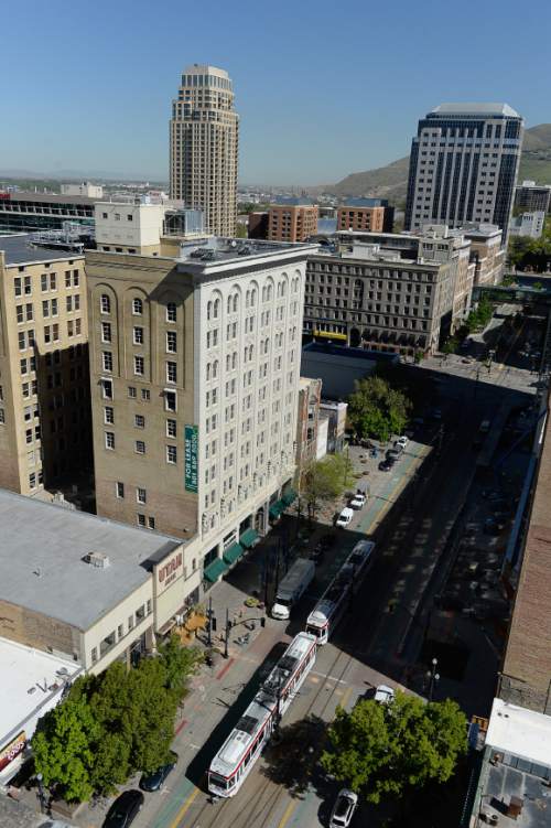 Francisco Kjolseth | The Salt Lake Tribune 
Local leaders give an update on the ongoing Downtown Rising projects from the rooftop of the Walker Center that overlooks Main street on Tuesday, May 3, 2016, as the initiative celebrates ten years.