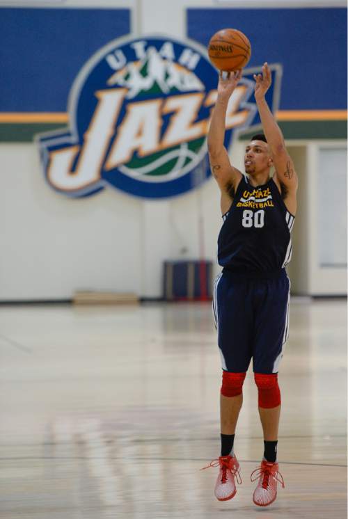Francisco Kjolseth | The Salt Lake Tribune 
Former University of Utah forward Jordan Loveridge finishes up a workout for the Utah Jazz on Wednesday, May 4, 2016.