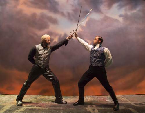 Steve Griffin  |  The Salt Lake Tribune

Matt Farcher and Darren Ritchie in a scene from Pioneer Theatre Company's production of "The Count of Monte Cristo."