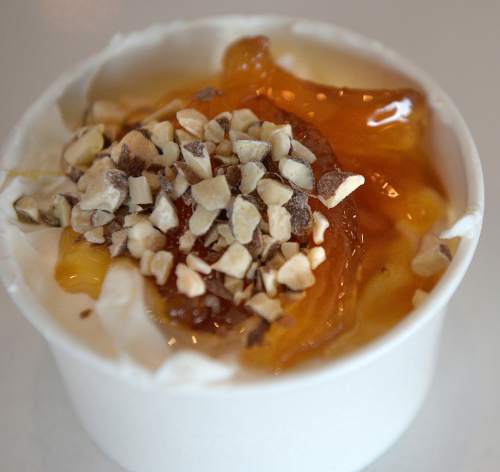 Al Hartmann  |  The Salt Lake Tribune
The Greek yogurt, quince, honey and  walnut "extra" or dessert at GR Kitchen, a fast-casual restaurant at 7702 Union Park Ave. in Midvale.