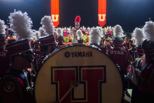Chris Detrick  |  The Salt Lake Tribune
The University of Utah marching band performs 'Utah Fan' during the annual Commencement at the Huntsman Center on Thursday, May 5, 2016.
