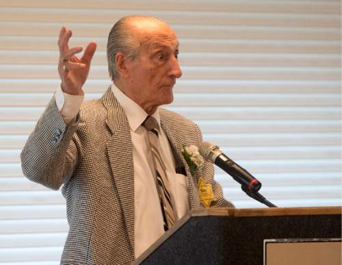 Rick Egan  |  The Salt Lake Tribune
Holocaust survivor, Jerry Meents, speaks about the destruction of the Dutch Jews at the Utah Holocaust Memorial Commemoration at the Jewish Community Center on Thursday.