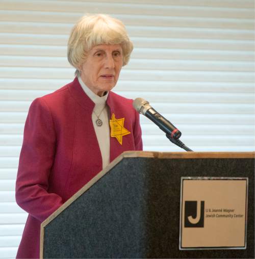 Rick Egan  |  The Salt Lake Tribune

Pamel Atkinson speaks at the Utah Holocaust Memorial Commemoration at the Jewish Community Center, Thursday, May 5, 2016.