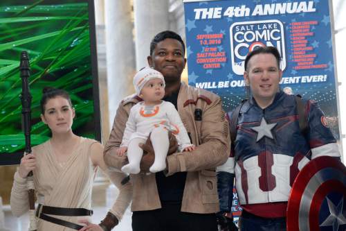 Al Hartmann  |  The Salt Lake Tribune
Cosplayers and fans filled the Utah State Capitol on Wednesday. Fans and cosplayers were there for the announcement of Salt Lake Comic Con's celebrity guests for the 2016 edition, set for Sept. 1-3 at the Salt Palace Convention Center.