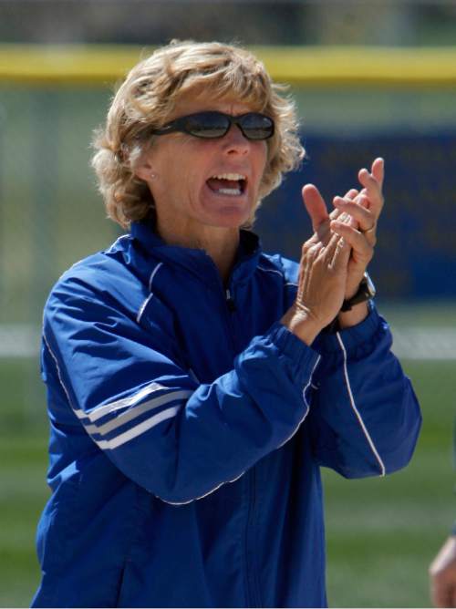 Mary Kay Amicone, coaches the lady bruins at SLCC.   Rick Egan/The Salt Lake Tribune  4/13/2007