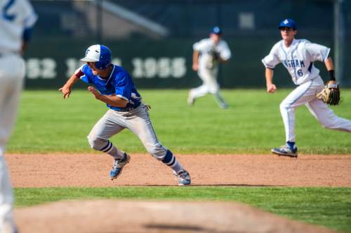 Chris Detrick  |  The Salt Lake Tribune
Fremont's Haze Hadley (5) runs to third base during the game at Bingham High School Tuesday May 17, 2016.