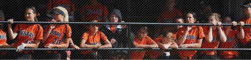 Steve Griffin / The Salt Lake Tribune

Murray players watch from the dugout as Uintah builds a lead in the first round of the Class 4A softball tournament in Murray Tuesday May 17, 2016.