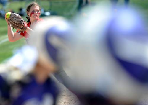 Steve Griffin / The Salt Lake Tribune

Bear River third baseman Dacia Hobbs prepares to fire to first after grabbing a ground ball during Class 3A softball quarterfinal game against Tooele at the Valley Softball Complex in Taylorsville, Utah Thursday May 19, 2016.