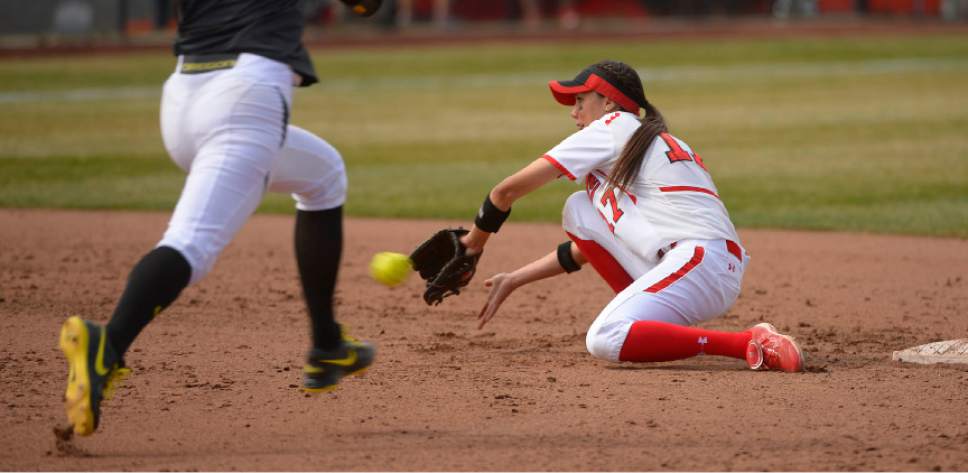 Leah Hogsten  |  The Salt Lake Tribune
Utah's Anissa Urtez outs Oregon's Alyssa Gillespie. The University of Utah softball team was defeated during their home debut, Saturday, by Oregon, 4-2, March 21, 2015 .