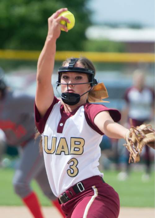 Rick Egan  |  The Salt Lake Tribune

Kyra Sperry (3) pitches for Juab, as they faced Bear River for the 3A state title, Saturday, May 21, 2016.