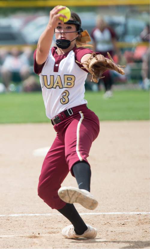 Rick Egan  |  The Salt Lake Tribune

Kyra Sperry (3) pitches for Juab, as they faced Bear River for the 3A state title, Saturday, May 21, 2016.