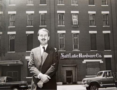 Rick Egan  |  Tribune file photo
John W. Williams in front of the Salt Lake Hardware Co. builiding on July 23, 1990.