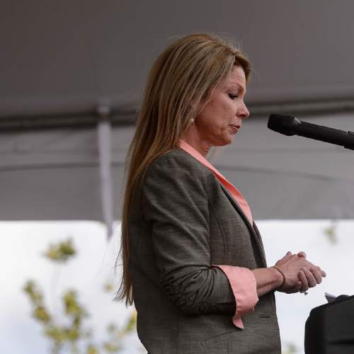 Trent Nelson  |  The Salt Lake Tribune
Shelly Tripp gives an emotional speech at the opening of Volunteers of America, Utah's new Youth Resource Center in Salt Lake City, Tuesday May 24, 2016. The $6 million, 20,000-square-foot facility will offer 24/7 support as well as education, counseling and job training to help teens struggling with homelessness. Kathy Bray, the president and CEO of VOA-Utah, said the shelter will offer security to young people ages 15 to 22 and also will focus on health, education and employment.