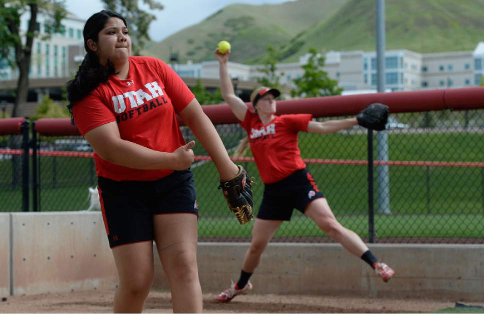 Francisco Kjolseth | The Salt Lake Tribune
Utah softball pitchers Miranda Viramontes, left, and Katie Donovan warm up in the bullpen before heading out of town to battle Florida State this weekend in the final 16. The team had a season-long goal to make it to Super Regionals. Now they're here for the first time since 1994.