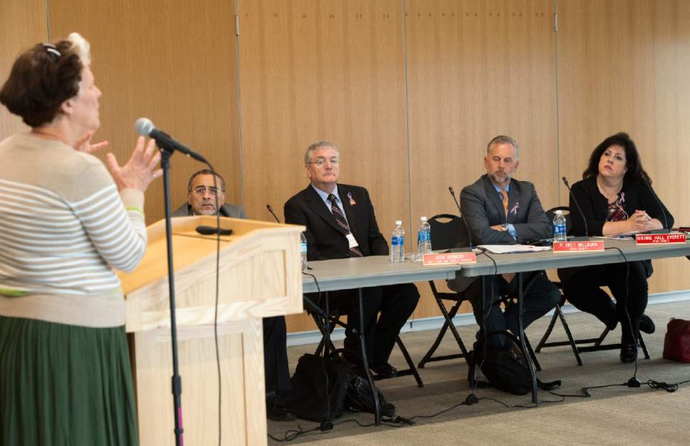 Rick Egan  |  The Salt Lake Tribune

Board members listen to public comments, at the Utah Transit Authority Board meeting at Utah Valley University, Wednesday, May 25, 2016.