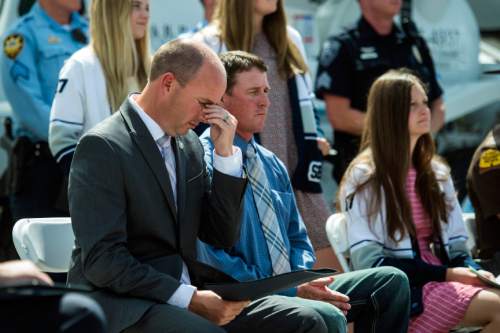 Chris Detrick  |  The Salt Lake Tribune
Lt. Governor Spencer Cox listens during a 'Stop to Talk, Stop to Text' safety initiative press conference in at Staker Parson Paving in Draper Thursday June 2, 2016.