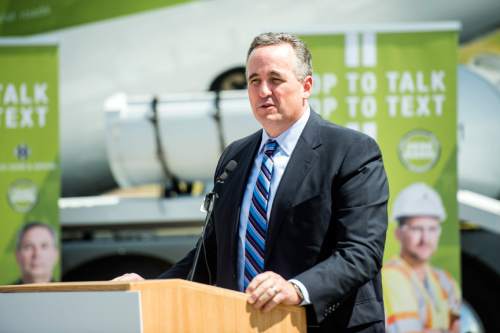 Chris Detrick  |  The Salt Lake Tribune
Staker Parson Companies CEO Scott Parson speaks during a 'Stop to Talk, Stop to Text' safety initiative press conference in at Staker Parson Paving in Draper Thursday June 2, 2016.